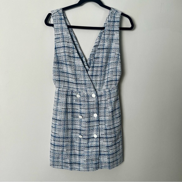 NWT ZARA Doublebreasted Blue Tweed Pinafore Playsuit Dress - Picture 7 of 15